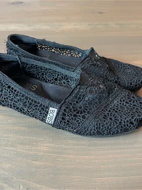 Skechers BOBS Women's Black Crochet Slip-On Flats